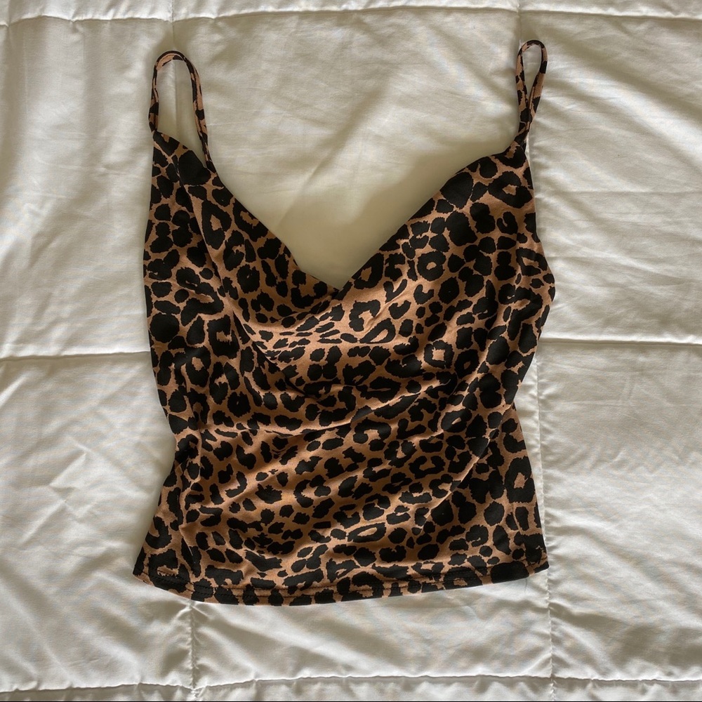 Leopard Printed Cowl Neck Cami